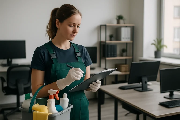 Équipe de nettoyage professionnelle dans un appartement à Montreuil, utilisant des produits modernes.