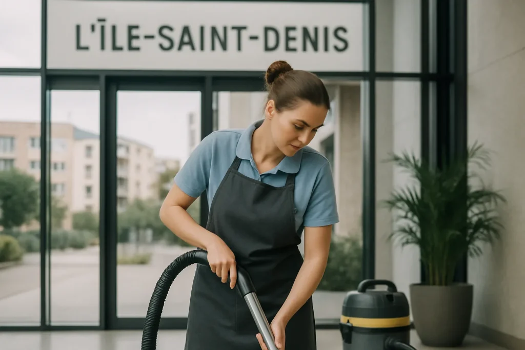 Une équipe de nettoyage professionnelle effectuant des tâches de nettoyage dans un appartement à L'ILE-SAINT-DENIS.