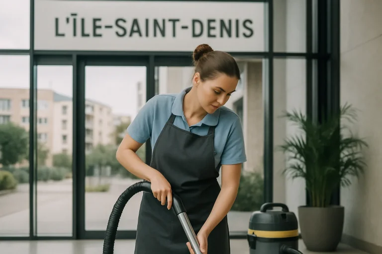Une équipe de nettoyage professionnelle effectuant des tâches de nettoyage dans un appartement à L'ILE-SAINT-DENIS.