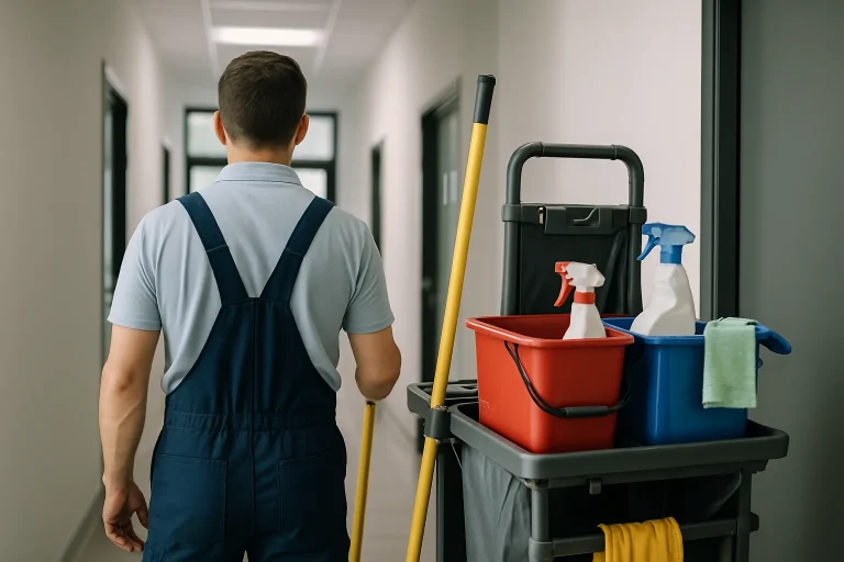 Professionnel du nettoyage à Vaujours utilisant des équipements modernes dans un appartement.