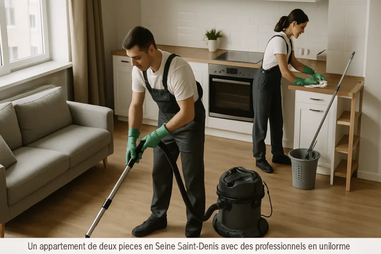 Professionnels effectuant un nettoyage après décès dans un appartement à Seine-Saint-Denis.
