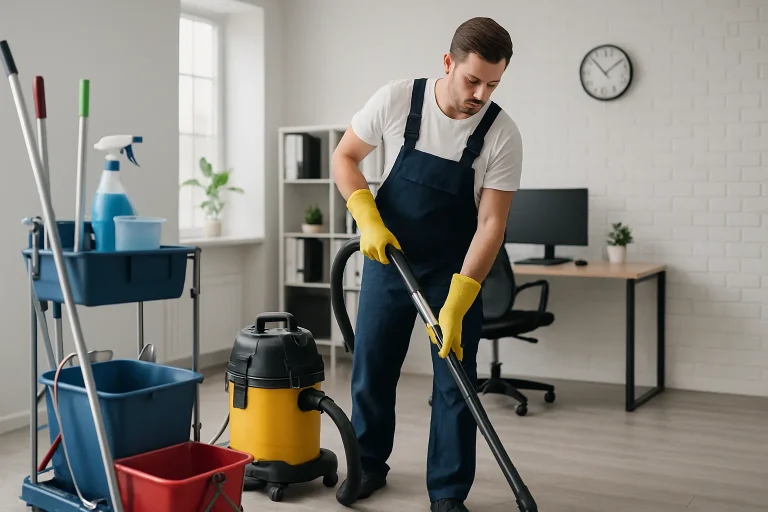 Équipe professionnelle nettoyant un appartement à Saint-Ouen avec des équipements spécialisés.